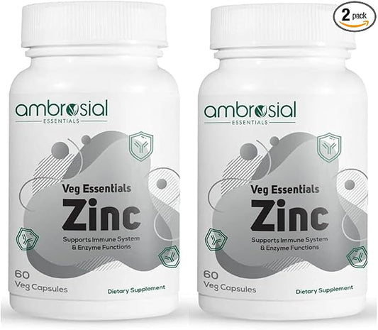 Ambrosial Zinc Tablets High Strength 30 mg (Pack of 2-120 Capsules)