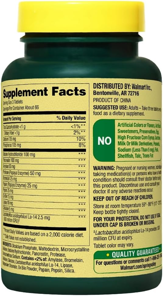 Spring Valley Probiotic Multi-Enzyme Digestive Formula Tablets, 200 Count