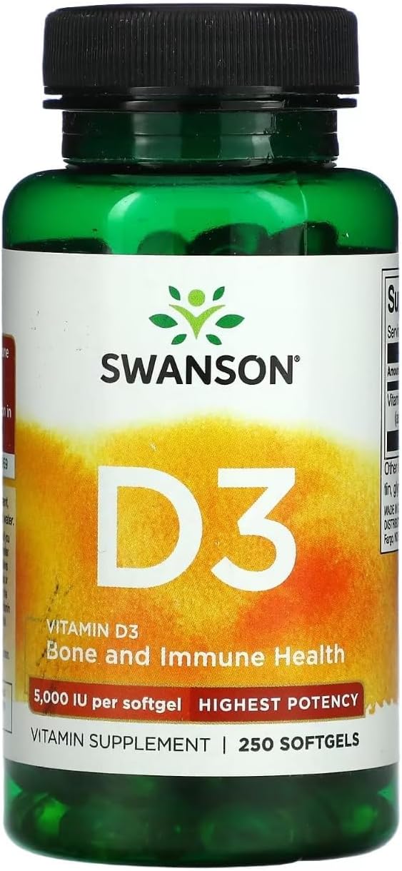 Swanson Vitamin D-3 5000 IU Bone Health Immune Support Healthy Muscle Function D3 Supplement (cholecalciferol) 125 mcg 250 Softgels Count