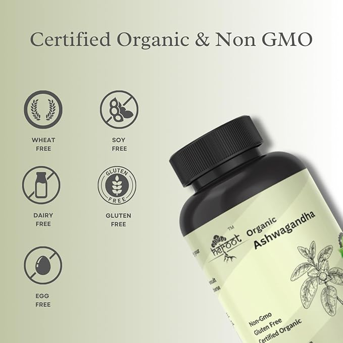Organic AshwagandhaCapsules Pure Organic Ashwagandha Powder and Root Extract - Stress Relief, Mood Enhancer (Pack of 60 Capsule)