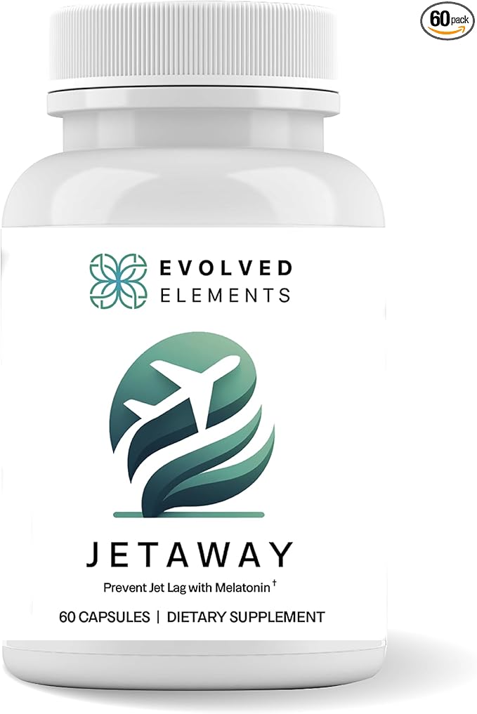 JetAway – Natural Sleep Support Supplement with Bio-Fermented Melatonin – Jet Lag Support – Allergen-Free, No Jet Lag (60 Capsules)