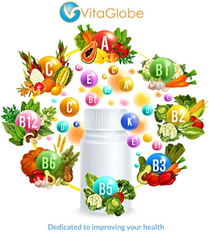 VitaGlobe B Complex Gummy - Strawberry Flavor with Vitamin C, Niacin, B6, B12 & Biotin for Energy, Heart Health and Brain Support, 60 Count (Pack of 1)