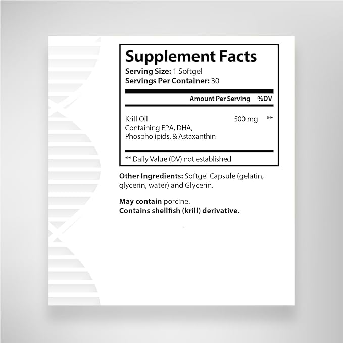 Krill Oil 500 mg, Omega-3 EPA DHA, Phospholipids, & Astaxanthin, Supports Immune System & Brain Health 60 Capsules No Fishy Taste - Non-GMO, Gluten Free