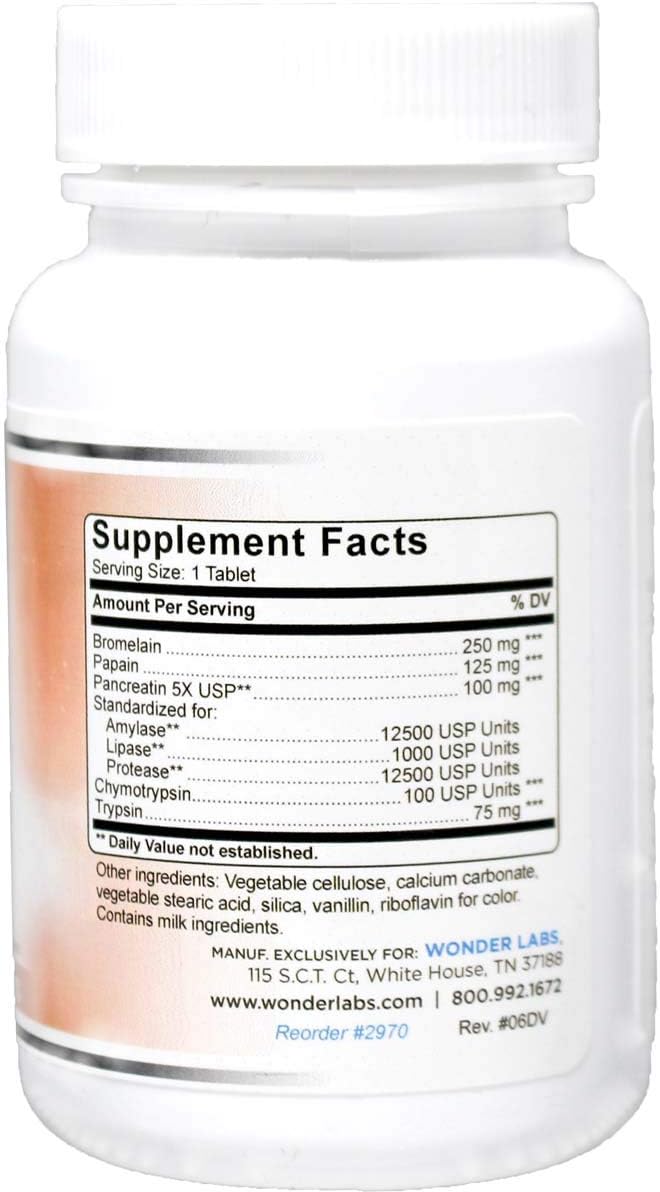 Proteolytic Enzymes | Bromelain Papain Pancreatin Trypsin 550 mg Total with Standardized Amylase, Lipase, and Protease, 100 Tablets