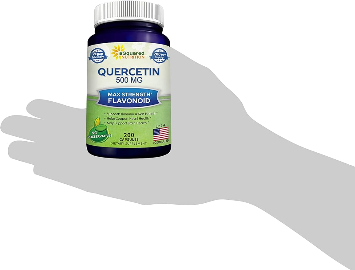aSquared Nutrition Quercetin 500mg Supplement - 200 Capsules - Quercetin Dihydrate to Support Cardiovascular Health - Max Strength Powder Complex Pills to Help Improve Immune Response