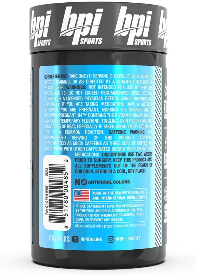 BPI Sports B4 – Extra-Strength Fat Burner – Keto-Friendly – Appetite Suppressant – Caffeine, Niacin, Quercetin, Yohimbine – 30 Servings – 710mg