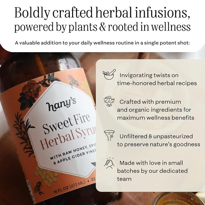 Hany's Harvest Sweet Fire Herbal Syrup – 8 fl oz | All-Natural Wellness Tonic, Apple Cider Vinegar, Raw Honey | Non-GMO, Gluten-Free, Handcrafted