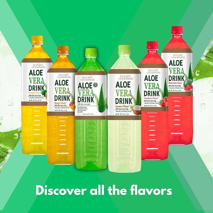 Nature's Goodness Aloe Vera Drink with Pulp Pineapple Flavor - 50.7 Fl Oz (1.5 L) - Refreshing Beverage with Real Aloe Vera Juice