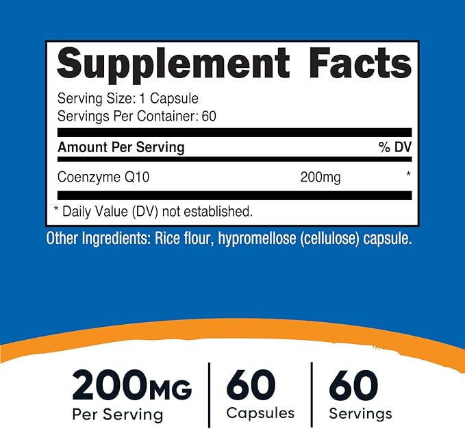 Nutricost CoQ10 200mg, 60 Vegetarian Capsules, 60 Servings - High Absorption, Vegetarian, Non-GMO, Coenzyme Q10