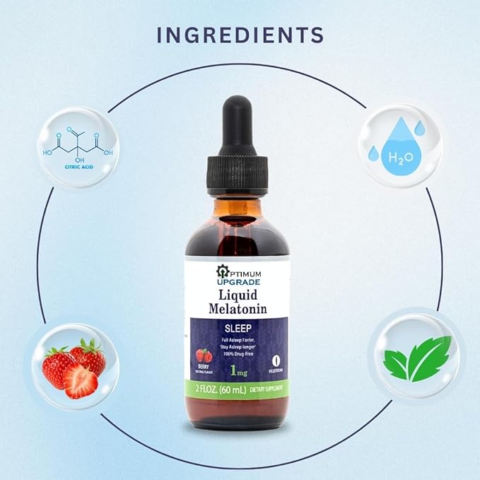 OU Melatonin Liquid Sleep Aid 1mg | 2 fl oz (60 mL) | Berry Natural Flavor | Drug-Free, Vegetarian Supplement for Adults | Fall Asleep Faster, Stay Asleep Longer