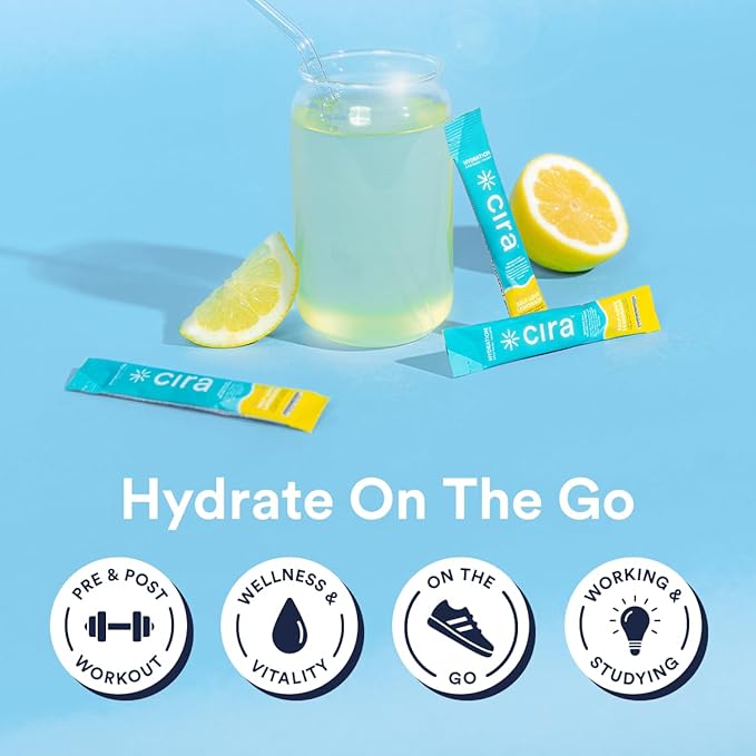 Cira Hydration Stick Packs x Alicia McCarvell Electrolyte Powder & Drink Mix for On-The-Go Dehydration Relief & Recovery - Self Love Lemonade, 20 Servings