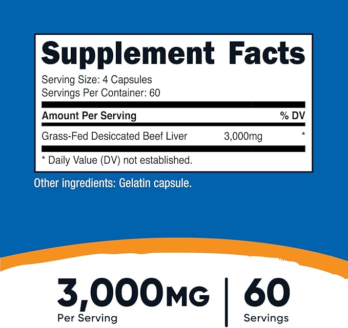 Nutricost Grass Fed Desiccated Beef Liver Capsules 3000mg Per Serv (750mg Per Cap), 240 Cap for 60 Servings - No Hormones, GMO and Gluten Free, Pasture-Raised, Free Range Beef