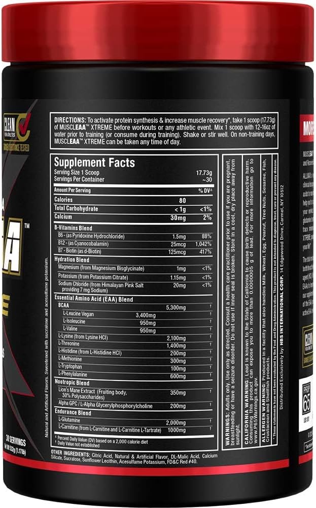 ALLMAX MUSCLEAA Xtreme, Cherry Limeade - 532 g Powder - Provides EAAs, BCAAs & Hydration - Up to 30 Servings