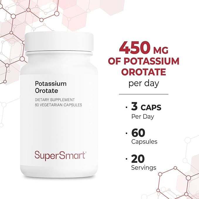 Supersmart - Potassium Orotate 450 mg Per Day - Helps Maintain Body Acid-Base Balance - May Support Nerve Transmission & Heart Health | Non-GMO & Gluten Free - 60 Vegetarian Capsules