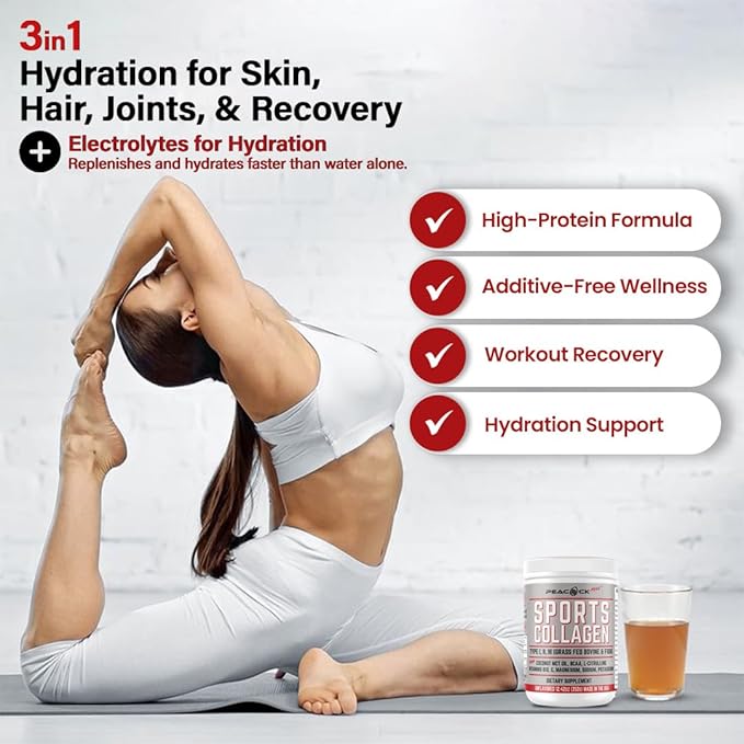 Sports Collagen Powder, 12.42 oz, Pack of 2 - Grass Fed Bovine & Wild Fish Hydrolyzed Type I, II, III Multi Collagen Peptides, Unflavored Protein Powder with BCAA, Magnesium & Electrolytes