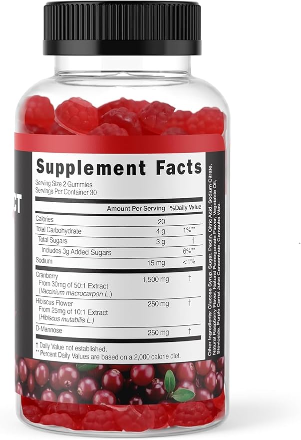 Potent Cranberry Gummies 1500mg with D Mannose - Urinary Tract Health for Women & Men, Urinary Flush & Bladder Fast-Acting Support Supplements with Hibiscus Powder, 180 Count