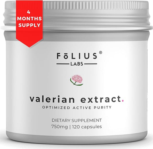 Valerian Root 4:1 Extract Capsules 750mg – Optimized Active Purity – 4X Concentration Valerian Root Extract Supplement - Gluten Free, Non-GMO - Promotes Relaxation - 120 Capsules