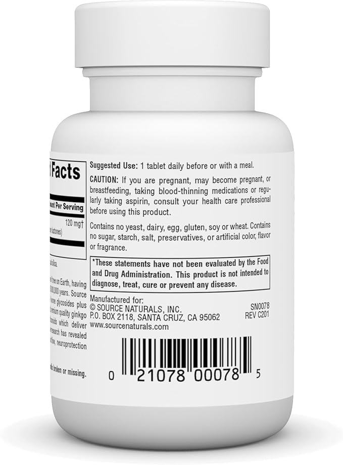 Source Naturals Ginkgo-24 - Ginkgo Biloba Extract 120 mg Supports Mental Acuity - 30 Tablets