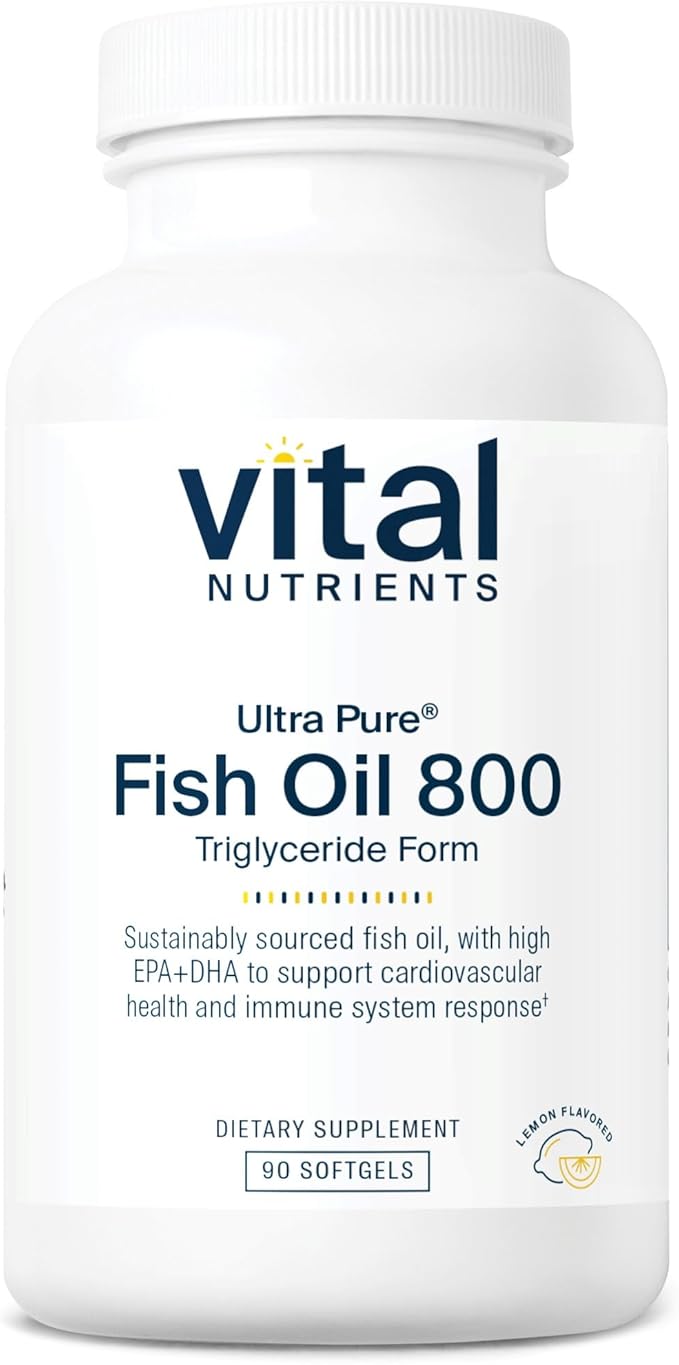 Vital Nutrients Ultra Pure® Fish Oil 800 Triglyceride Form | Heart, Brain, & Immune Health* | Sustainably Sourced High EPA & DHA Omega-3 Fatty Acid | Lemon Flavor | Gluten, Dairy, Soy Free | 90 Count