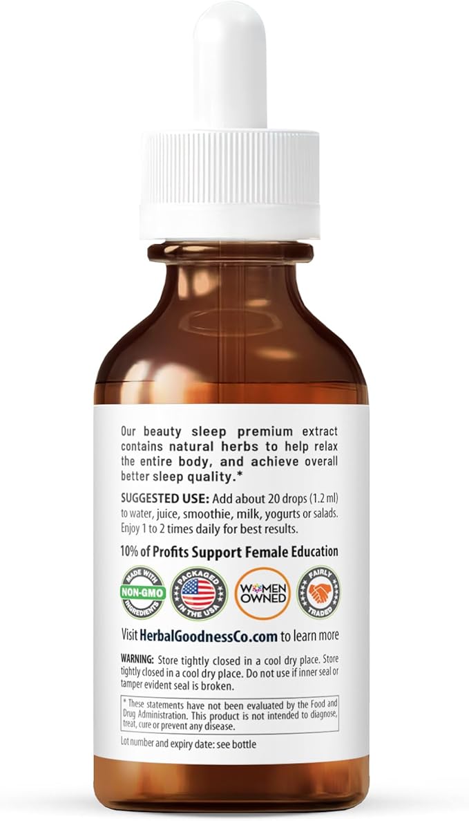 Sleep in Beauty - Organic Valerian Root Liquid Drops 2 Fl. oz, Lemon Balm, Natural Sleep Support for Adults, Rest & Relaxation Aid, Non-GMO, Vegan, Gluten-Free, USDA Organic, No Melatonin