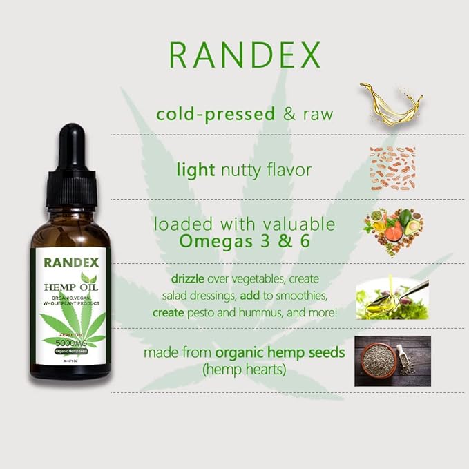 (2 Pack) 5000mg Organic Cold-Pressed Hemp Oil - Rich in Omega 3-6-9 - Natural Hemp Drops - Made in USA