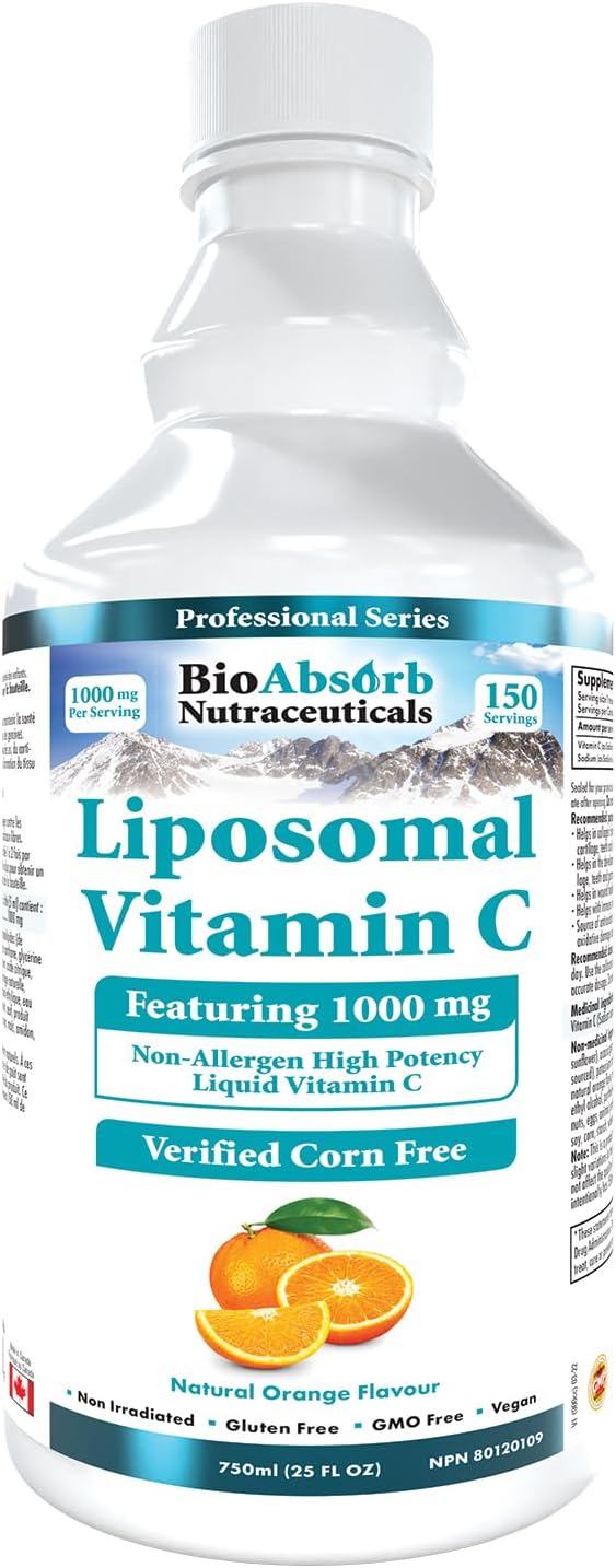 Bio Absorb Liposomal Vitamin C 1000mg. 150 Servings of Corn-Free Liquid Vitamin C. Non GMO. Soy-Free. Vegan. Natural Orange Flavor (25oz)