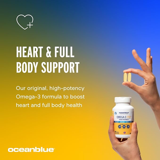Oceanblue Professional Omega 3 2100-120 ct - High Potency Triple Strength Burpless Fish Oil with EPA, DHA & DPA - Wild Caught - Natural Orange Flavor, 60 Servings