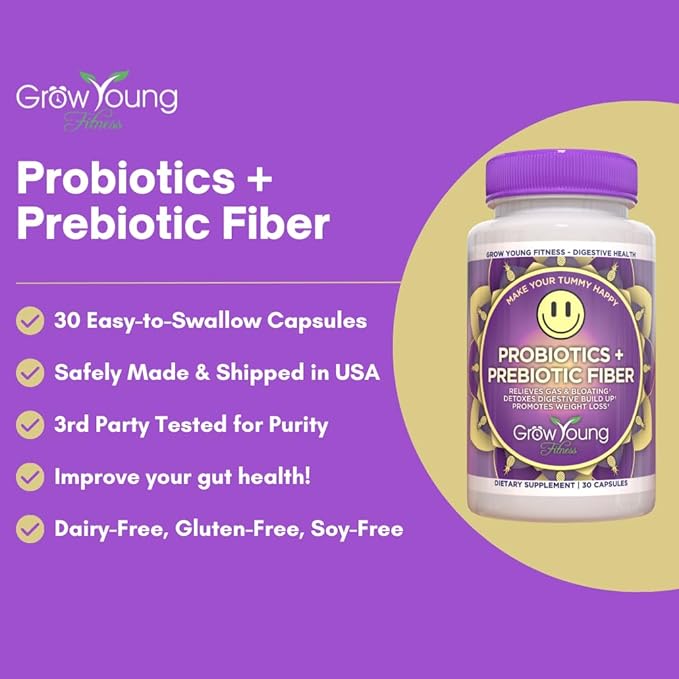 Grow Young Fitness Slim Fiber Supplement and Daily Probiotic Supplement and Chocolate Collagen Protein - Joint, Bone, and Digestion Support for Elderly