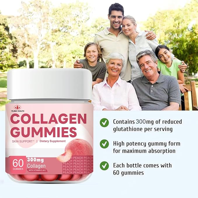 YiLing Suger Free Hydrolyzed Collagen Gummies with Vitamin C, E and Biotin & Vitamin for Women Men Healthy Skin Hair Nails, Beauty Support, Collagen Booster Gummy for Natural Collagen Production