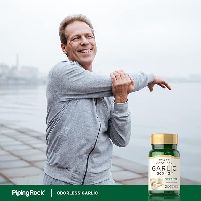Piping Rock Odorless Garlic Softgels | 500mg | 200 Pills | Herbal Extract Supplement | Odor-Free, Non-GMO, Gluten Free