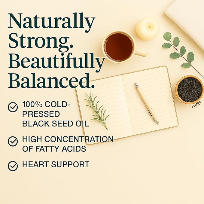 ORGANICS NATURE Black Seed Oil Capsules 1000MG Vegan Softgels, for Hair & Skin, Heart Support, Nigella Sativa - 100% Cold Pressed Cumin Seed Oil Capsules High Thymoquinone, Omega 3s
