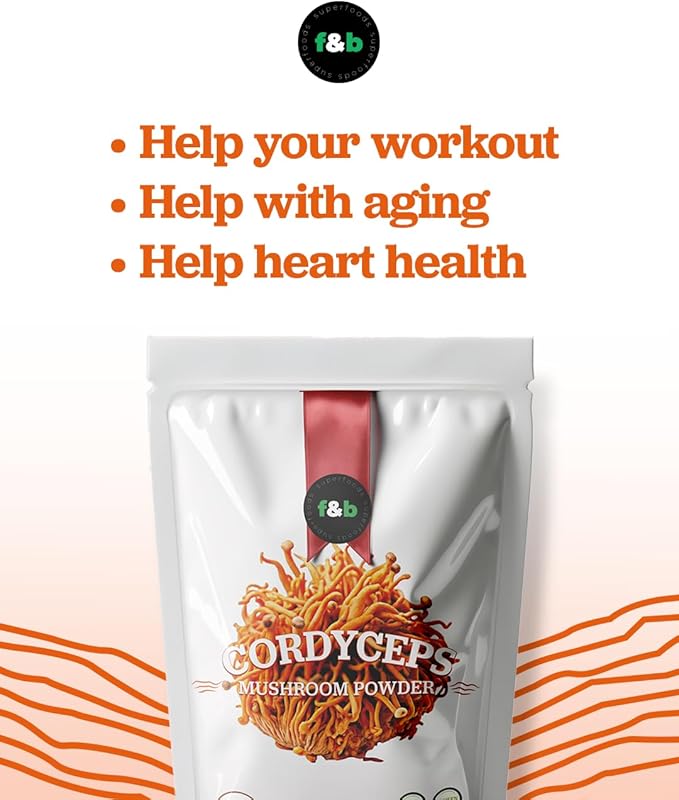 f&b superfoods Organic Cordyceps Mushroom Extract Powder, 8 Ounces | Fruit Body & Mycelium Extract | Active Polysaccharides & Cordycepic Acid | Supports Energy & Immune Health
