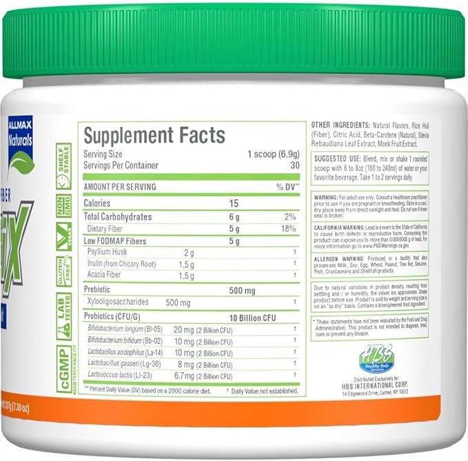 ALLMAX Naturals - FiberBiotix - Supports Gastrointestinal Health, Detoxification and Digestion for a Healthy and Happy Gut (207g, Orange)
