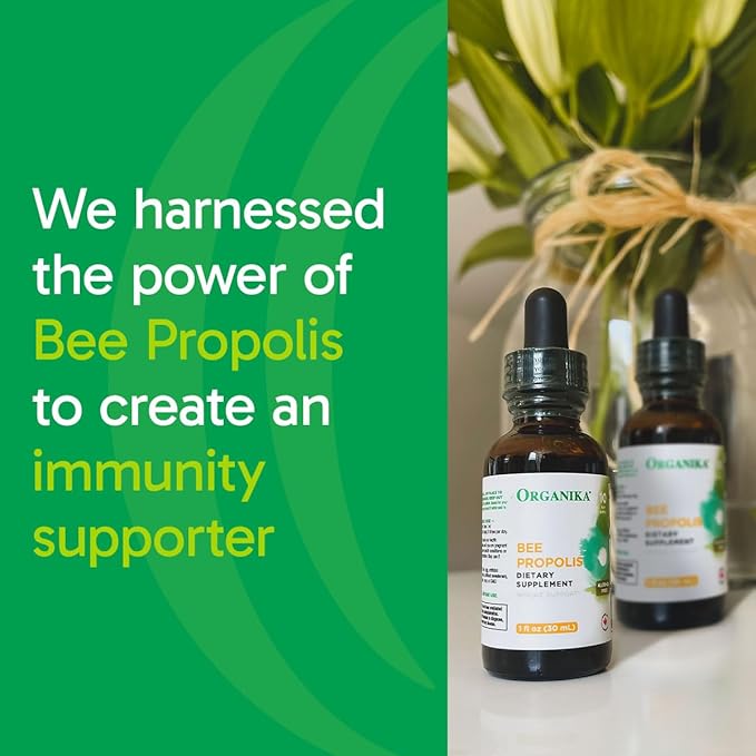 Organika Bee Propolis Tincture 30 ml x 2 Pack: Clean and Vegan Propolis Extract for Immune Defenses, Throat, and Breath - Free of Gluten, GMO, & Artificial Flavors - 20 Day Prop Drops Supply