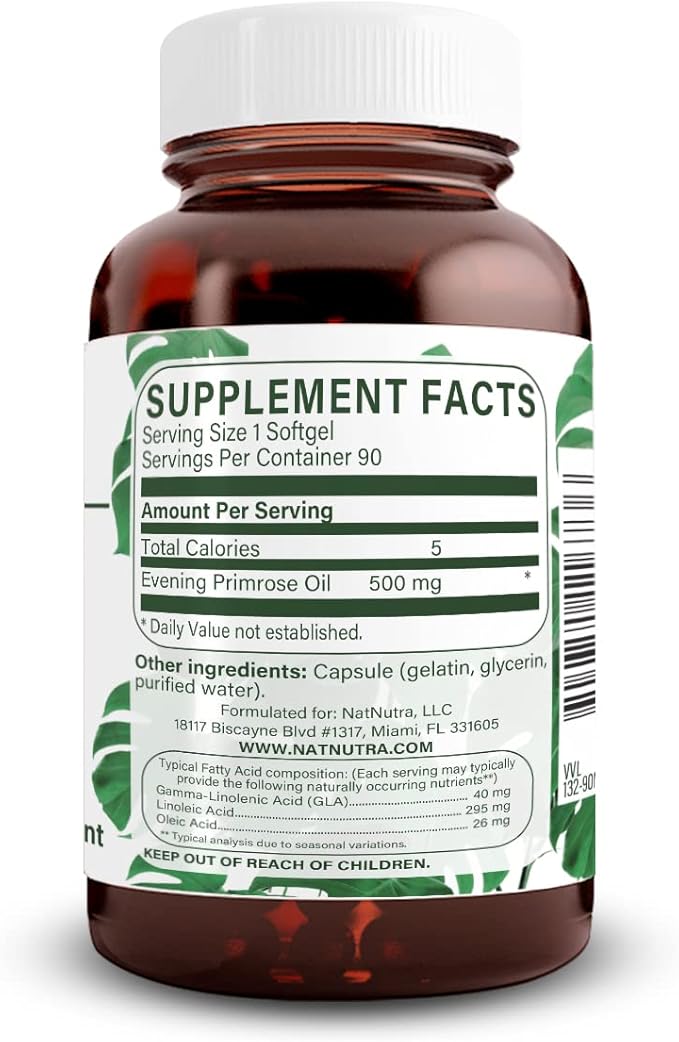 Natural Nutra Evening Primrose Oil Supplement from Fatty Acid, Nerve Health, Helps Reduce Skin Blemishes, Balance Body Secretions, Promote Heart Health, Skin Clarity, 500 mg, 90 Softgels