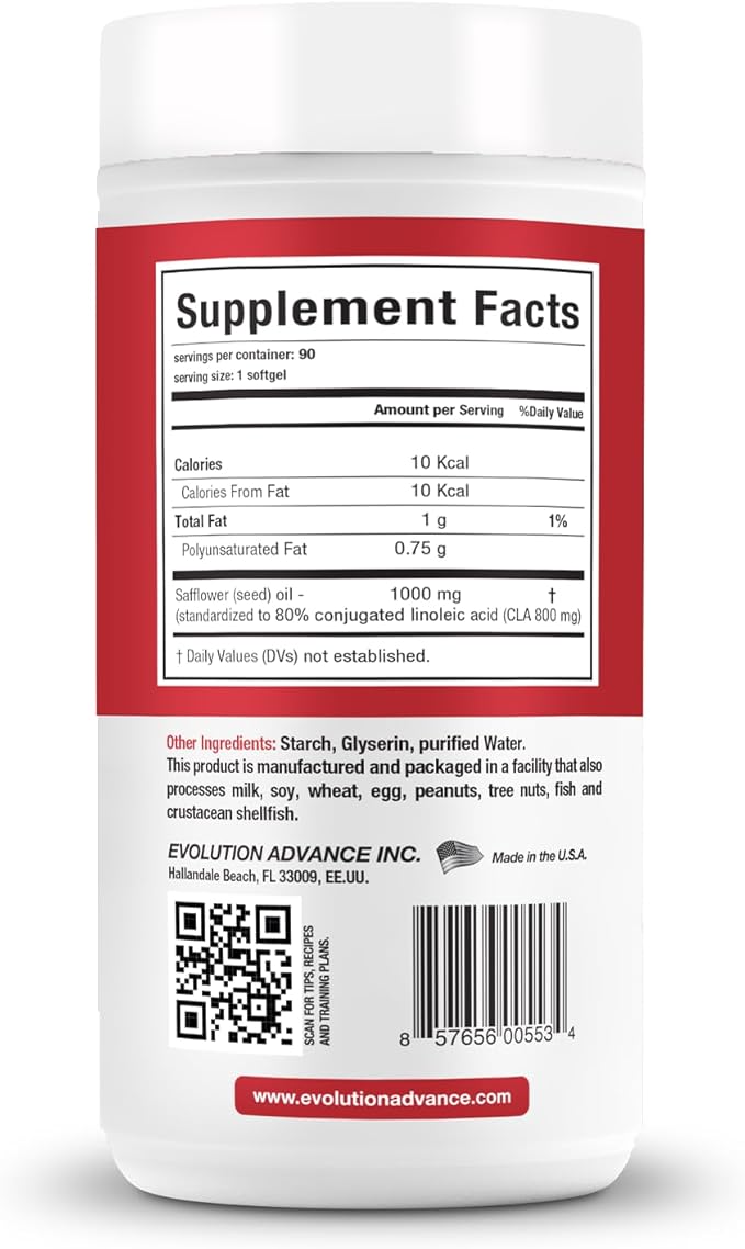 Evolution Advance Sport Nutrition CLA Fit 2,400 mg – Conjugated Linoleic Acid Supplement - Support Lean Muscle Mass, Promote Energy – Non-GMO, Gluten-Free (90 Softgels), 800 mg Per Softgel