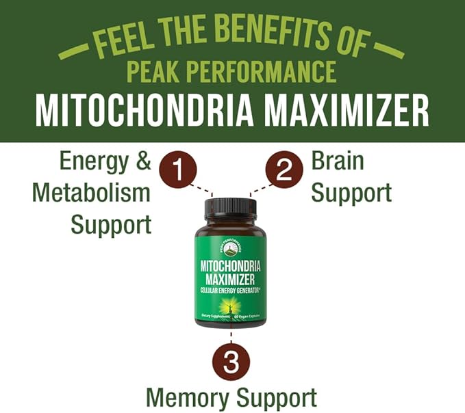 Mitochondria Maximizer with CoQ10 and Active PQQ. Best Mitochondrial Support Supplement with MCT Oil. Natural Cellular Generator for Clean, Focused Energy 60 Vegetarian Capsules