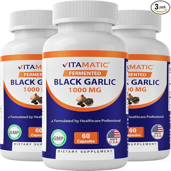 Vitamatic 3 Pack Fermented Black Garlic Extract 1000 mg 60 Capsules - Non-GMO, Gluten Free - (Total 180 Capsules)