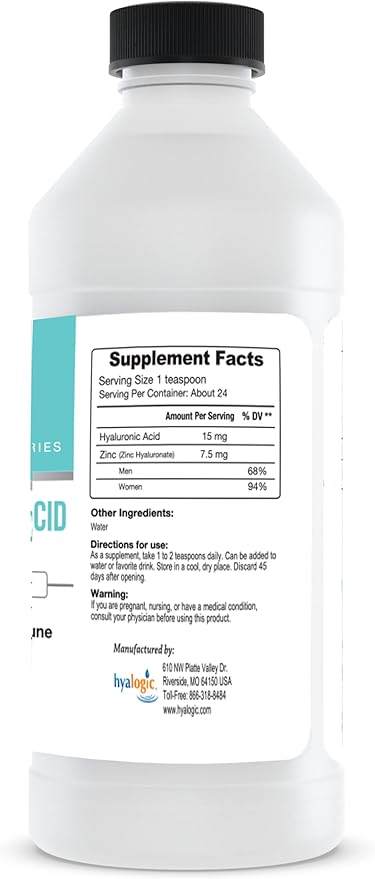 Hyalogic Liquid Zinc Supplement for Immune Support (4 Oz) - Daily Mineral Support Enhanced w/Hyaluronic Acid for Hydration – Immune Zinc Liquid for Men and Women – Gluten Free, Cruelty Free
