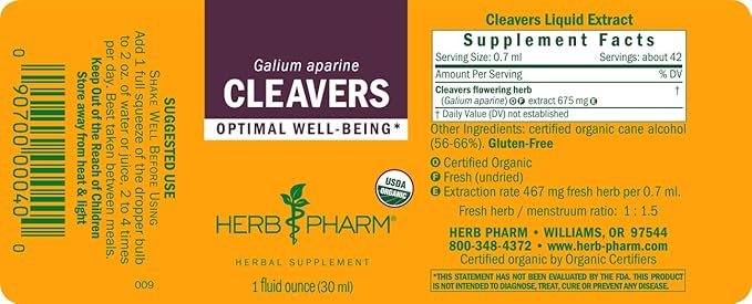 Herb Pharm Cleavers Liquid Extract - 1 Oz (DCLEAV01) (Pack of 2)