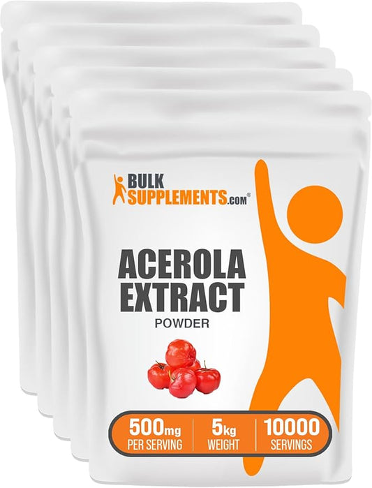 BulkSupplements.com Acerola Cherry Extract Powder - Natural Vitamin C Supplement, Acerola Cherry Powder - Vegan & Gluten Free, 500mg per Serving, 5kg (11 lbs) (Pack of 5)