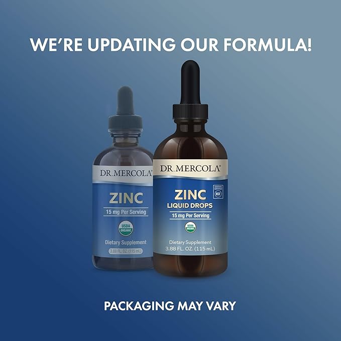 Dr. Mercola Zinc Liquid Drops - Supports Immune & Organ Health - 15 mg Organic Zinc Liquid Drops - USDA Organic - NSF Certified - Non-GMO, Gluten-Free & Soy-Free - 3.88 fl oz (3 Pack)