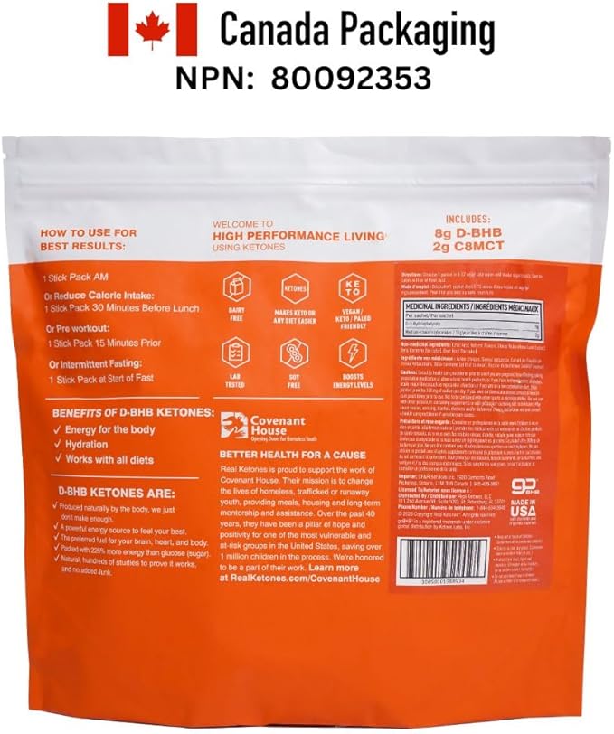 Real Ketones MCT & BHB Exogenous Ketones Drink Mix Packets Elevate Keto Electrolytes Powder Packets No Sugar with 4 Main Electrolytes Plus Hydrating Proprietary Keto BHB - 30 Pack Orange