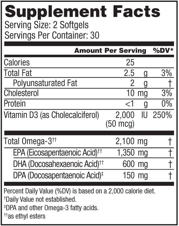 Oceanblue Professional Omega-3 2100 with Vitamin D3 – 60 ct – Triple Strength Burpless Fish Oil Supplement with High-Potency EPA, DHA, DPA and Vitamin D3 – Wild-Caught – Orange Flavor (30 Servings)