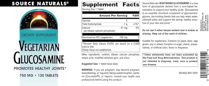 Source Naturals Vegetarian Glucosamine, Promotes Healthy Joints*, 750 mg - 120 Tablets
