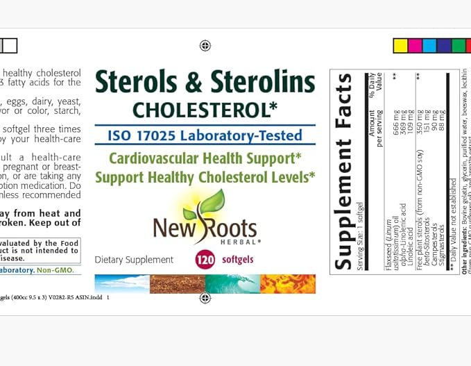 NEW ROOTS HERBAL Plant Sterols and Sterolins Supplement with Organic Flaxseed | Stanols or Phytosterols for Cholesterol Support with Source of Omega-3s (120 Softgels)