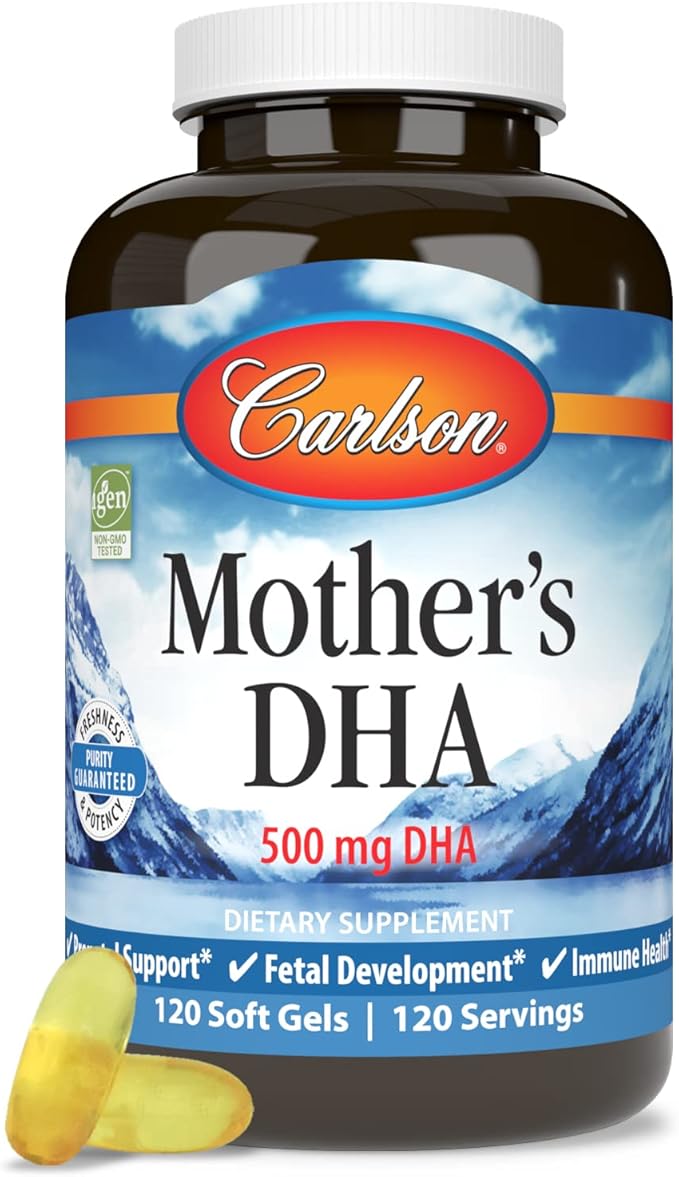 Carlson - Mother's DHA, 500 mg DHA, Prenatal Support, Fetal Development & Immune Health, 120 Softgels
