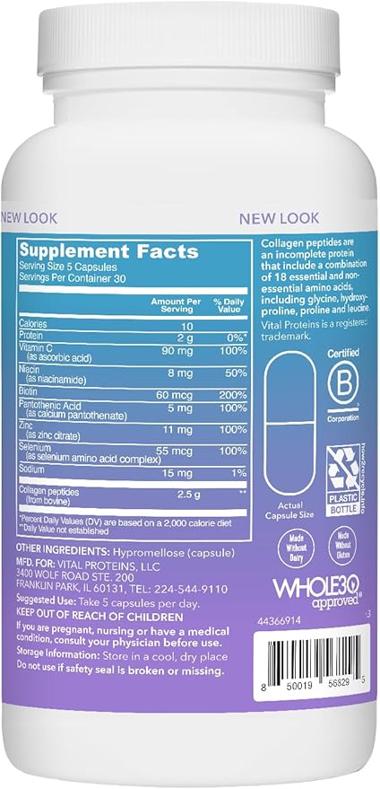 Vital Proteins Collagen Peptides Beauty Edition Capsules, 2.5g of Collagen Per Serving with Biotin and Vitamin C, 30 Servings