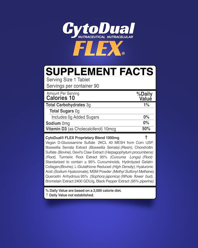 CytoDual Flex -Glucosamina Condroitina Msm Boswellia -Suplemento para el alivio del dolor de articulaciones –Tab. Masticables antiinflamatorias y antioxidantes para tu espalda, rodillas, manos.90 Días