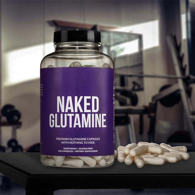 NAKED L-Glutamine Muscle Recovery Capsules, 1000mg, 240 Count, Made in The USA, Non-GMO, Gluten and Soy Free
